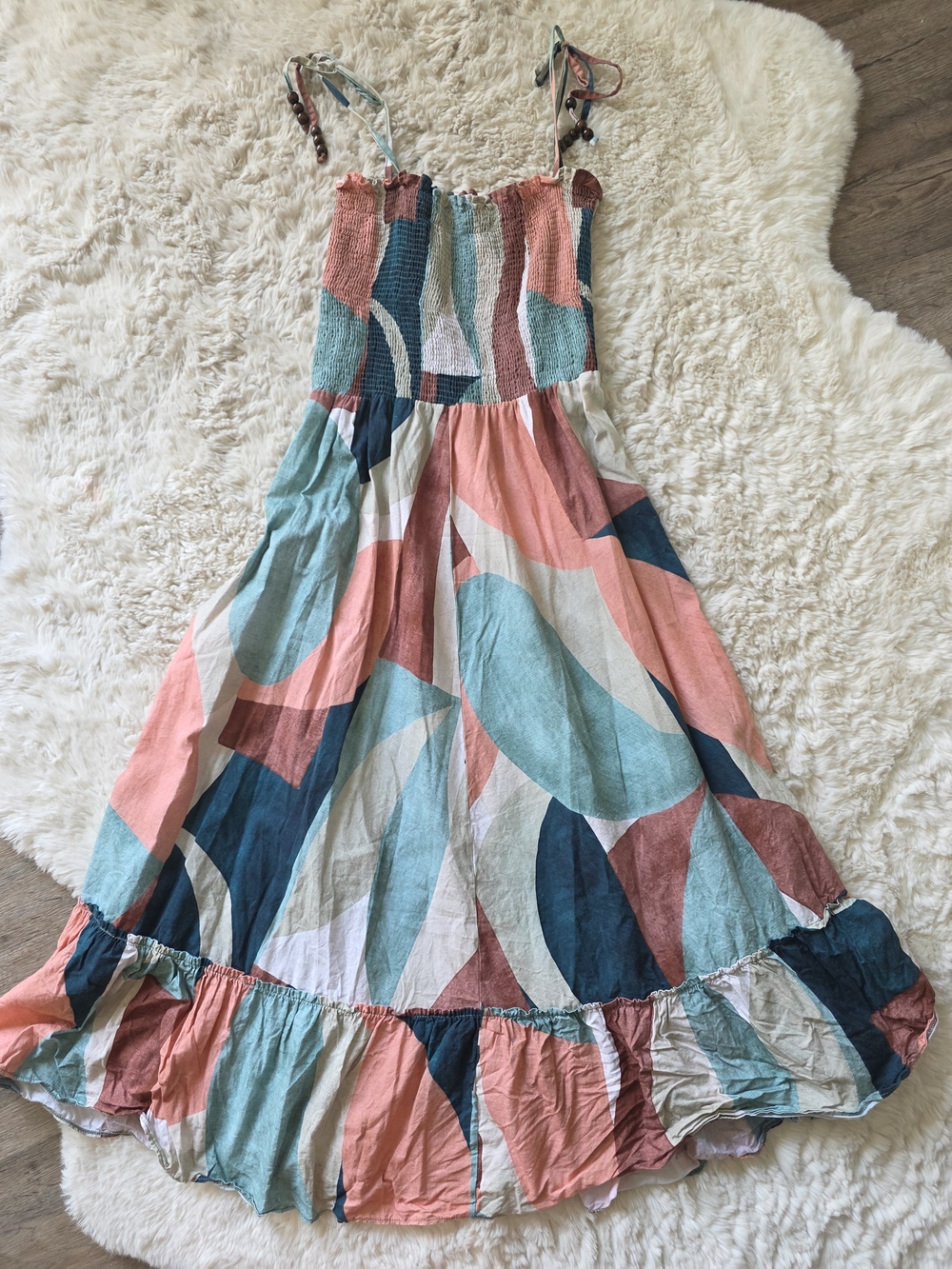 Multicolor Abstract Print Sundress - Coral & Teal